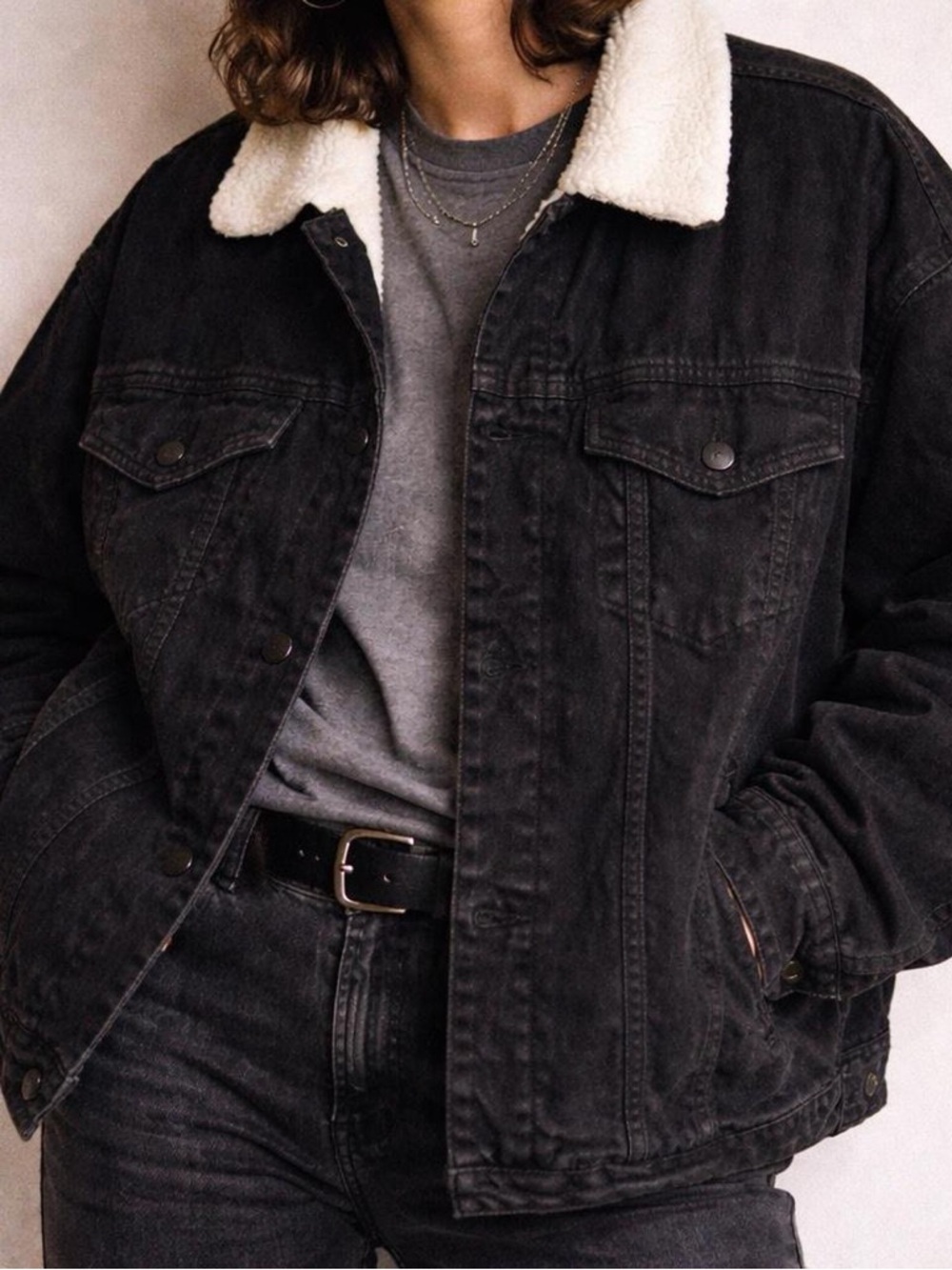 Vintage Black Sherpa Denim Jacket 2XL Trucker Workwear Coat